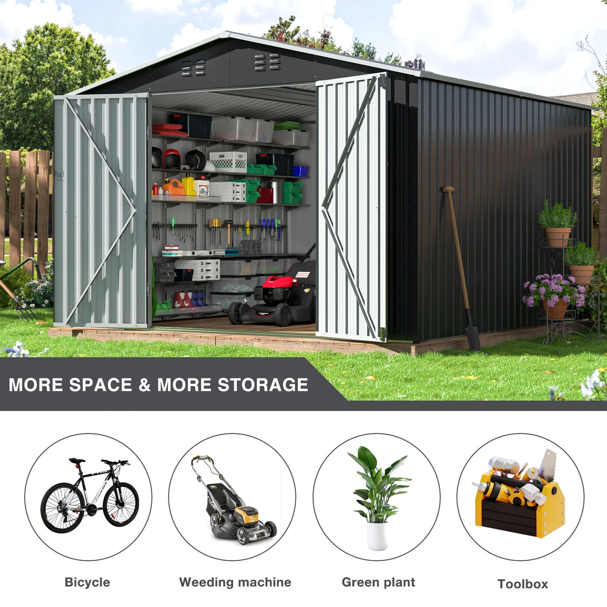 Polar Aurora Galvanized Steel Storage Shed Heavy Duty Lockable Door
