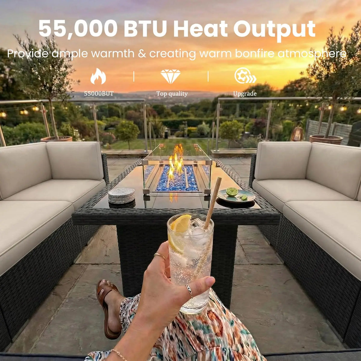 XIAOLANG 8 Piece Outdoor Patio Set With Gas Fire Pit