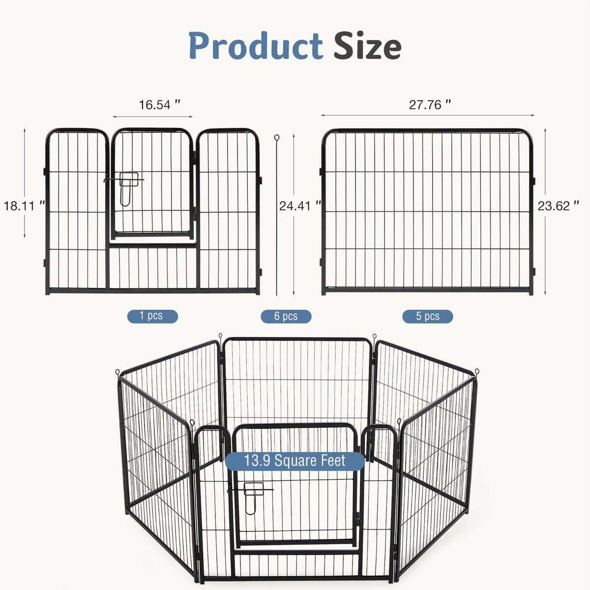 JHK 6-Panel Metal Dog Playpen Fence Foldable Outdoor Enclosure