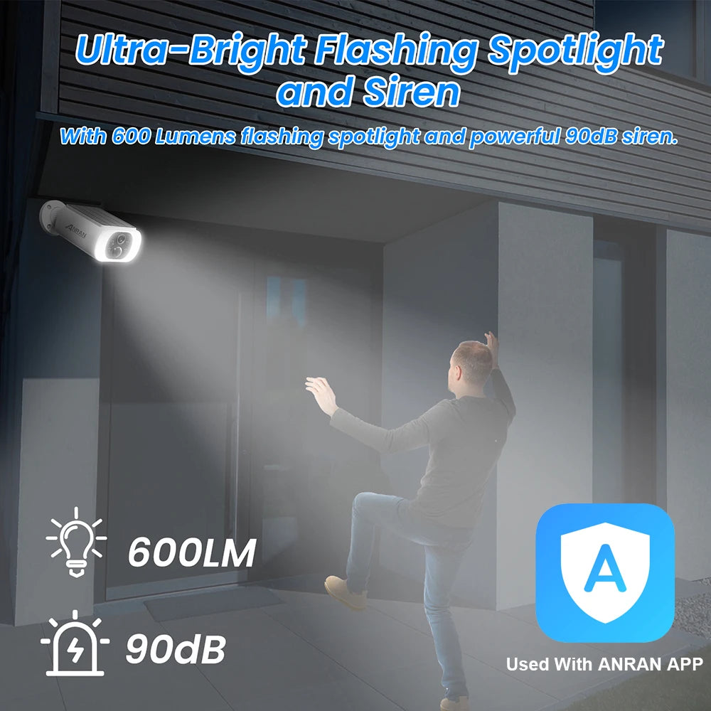 ANRAN C3 Solar Wireless Security Camera 2K Battery Floodlight Night Vision