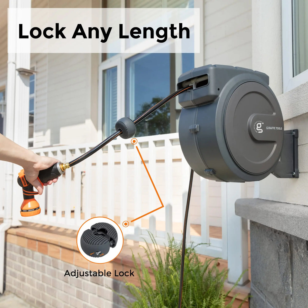 Giraffe Tools Retractable Hose Reel Wall Mounted Garden Hose Reel Auto Rewind