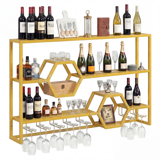 HOMASIS Wall Mounted Wine Rack With Glass Holder Shelves