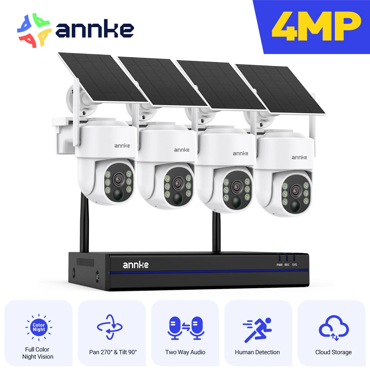 ANNKE 4MP Wireless 16CH NVR Solar Battery Surveillance Camera Kit