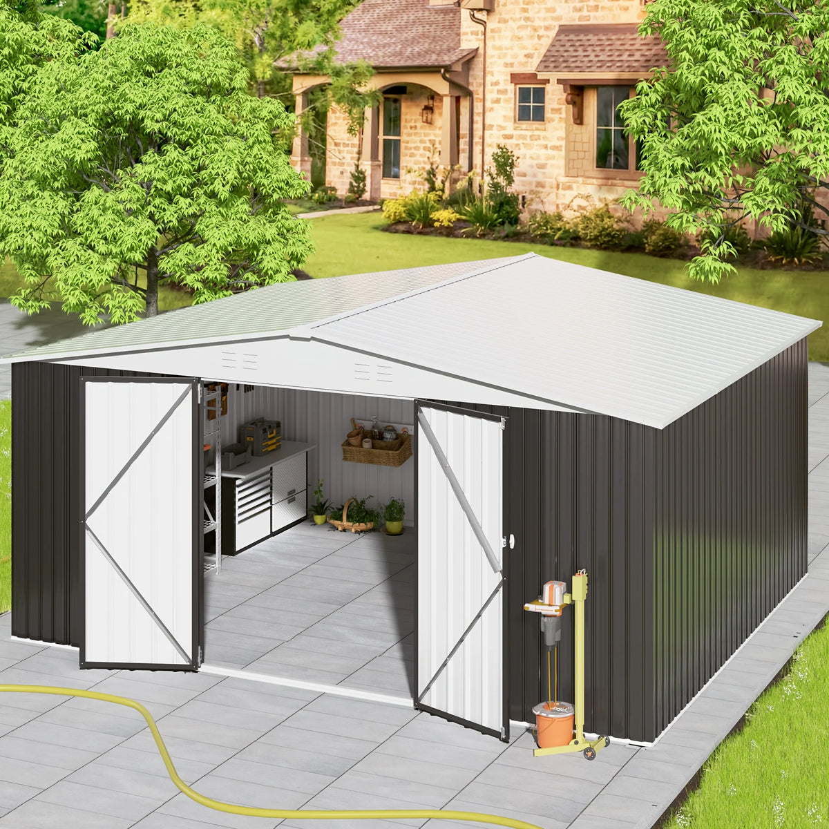 Polar Aurora Galvanized Steel Storage Shed Heavy Duty Lockable Door