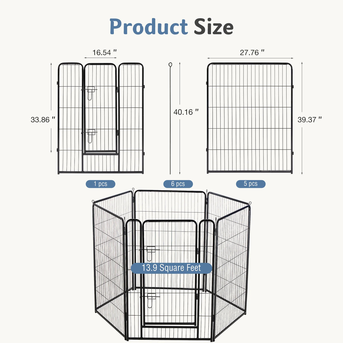 JHK 6-Panel Metal Dog Playpen Fence Foldable Outdoor Enclosure