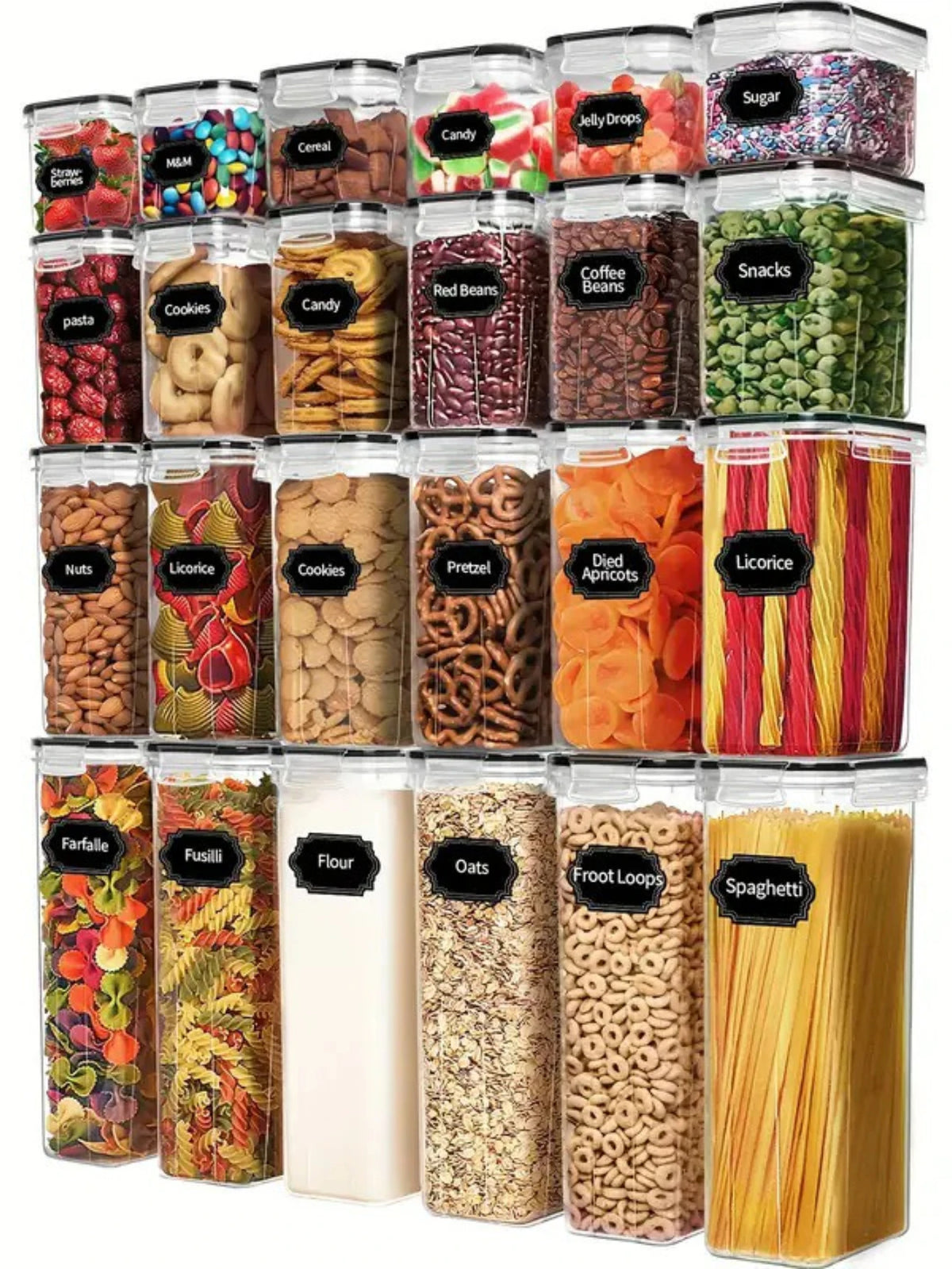24 Piece Airtight Food Storage Containers With Labels For Flour Grains Coffee