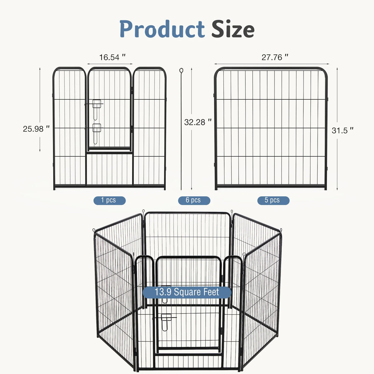 JHK 6-Panel Metal Dog Playpen Fence Foldable Outdoor Enclosure