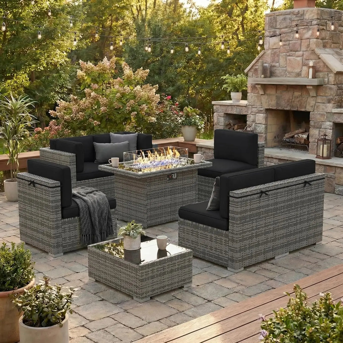 XIAOLANG 8 Piece Outdoor Patio Set With Gas Fire Pit