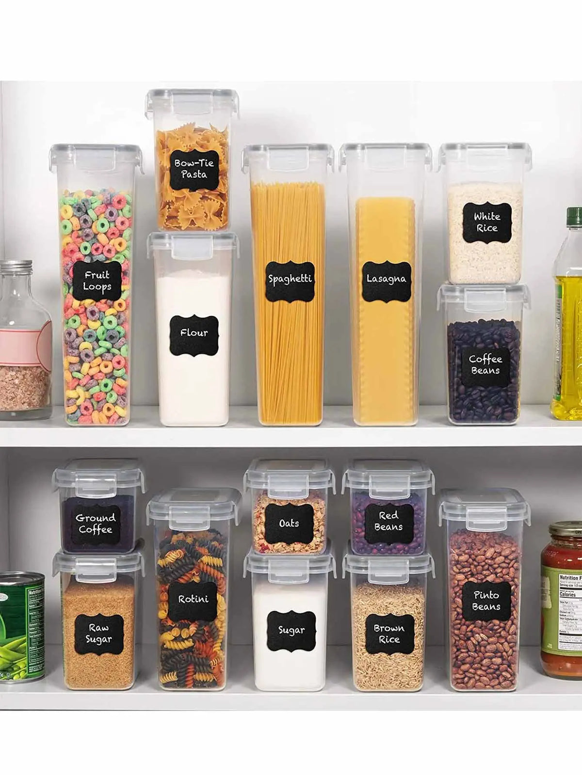 24 Piece Airtight Food Storage Containers With Labels For Flour Grains Coffee
