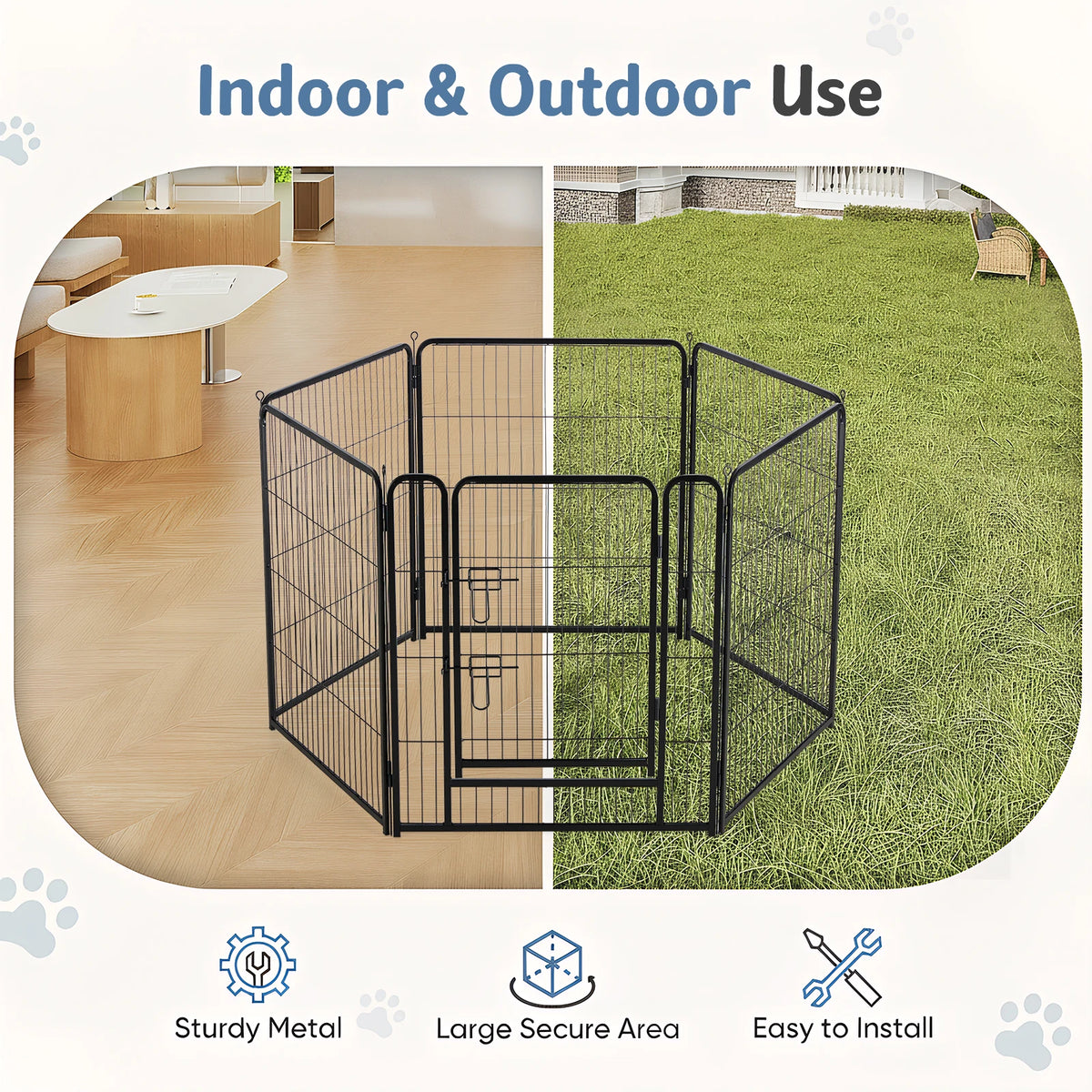 JHK 6-Panel Metal Dog Playpen Fence Foldable Outdoor Enclosure