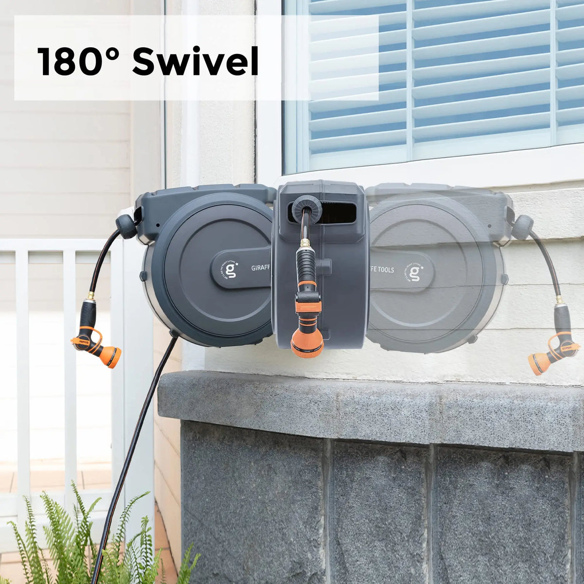 Giraffe Tools Retractable Hose Reel Wall Mounted Garden Hose Reel Auto Rewind