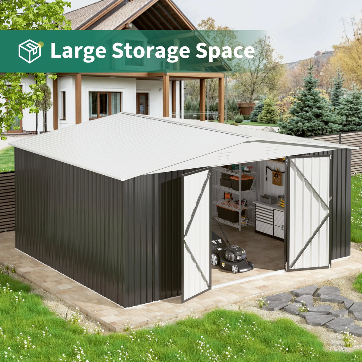 Polar Aurora Galvanized Steel Storage Shed Heavy Duty Lockable Door