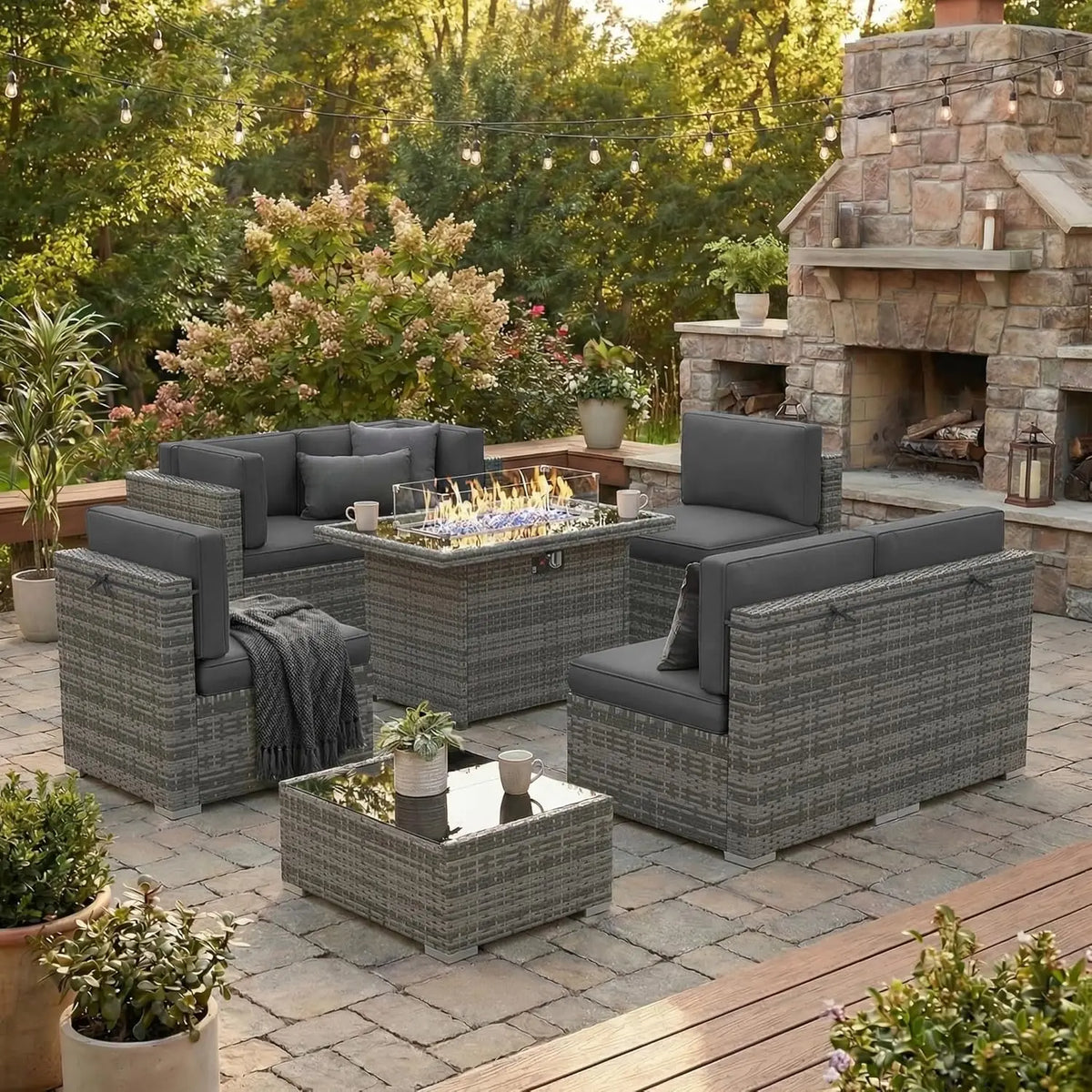 XIAOLANG 8 Piece Outdoor Patio Set With Gas Fire Pit