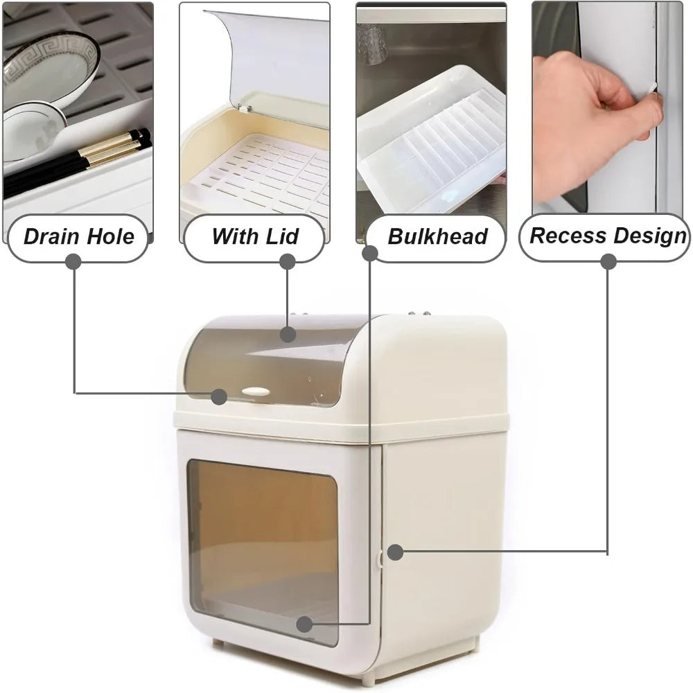 Two Tier Dish Drying Rack With Drip Tray Lid PP Plastic