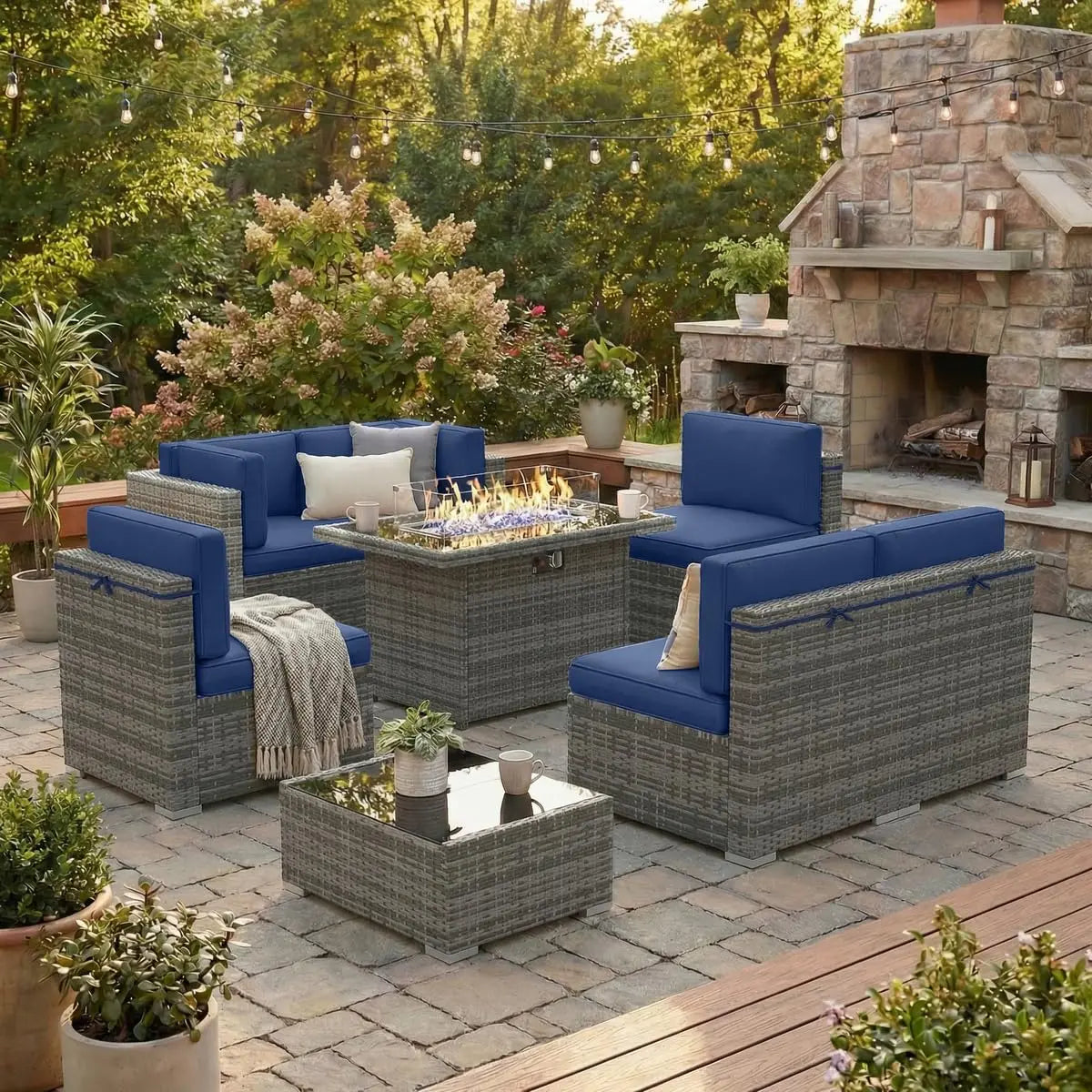 XIAOLANG 8 Piece Outdoor Patio Set With Gas Fire Pit