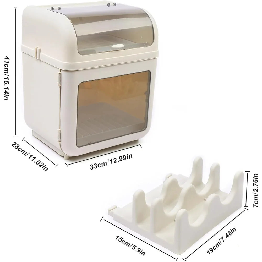 Two Tier Dish Drying Rack With Drip Tray Lid PP Plastic
