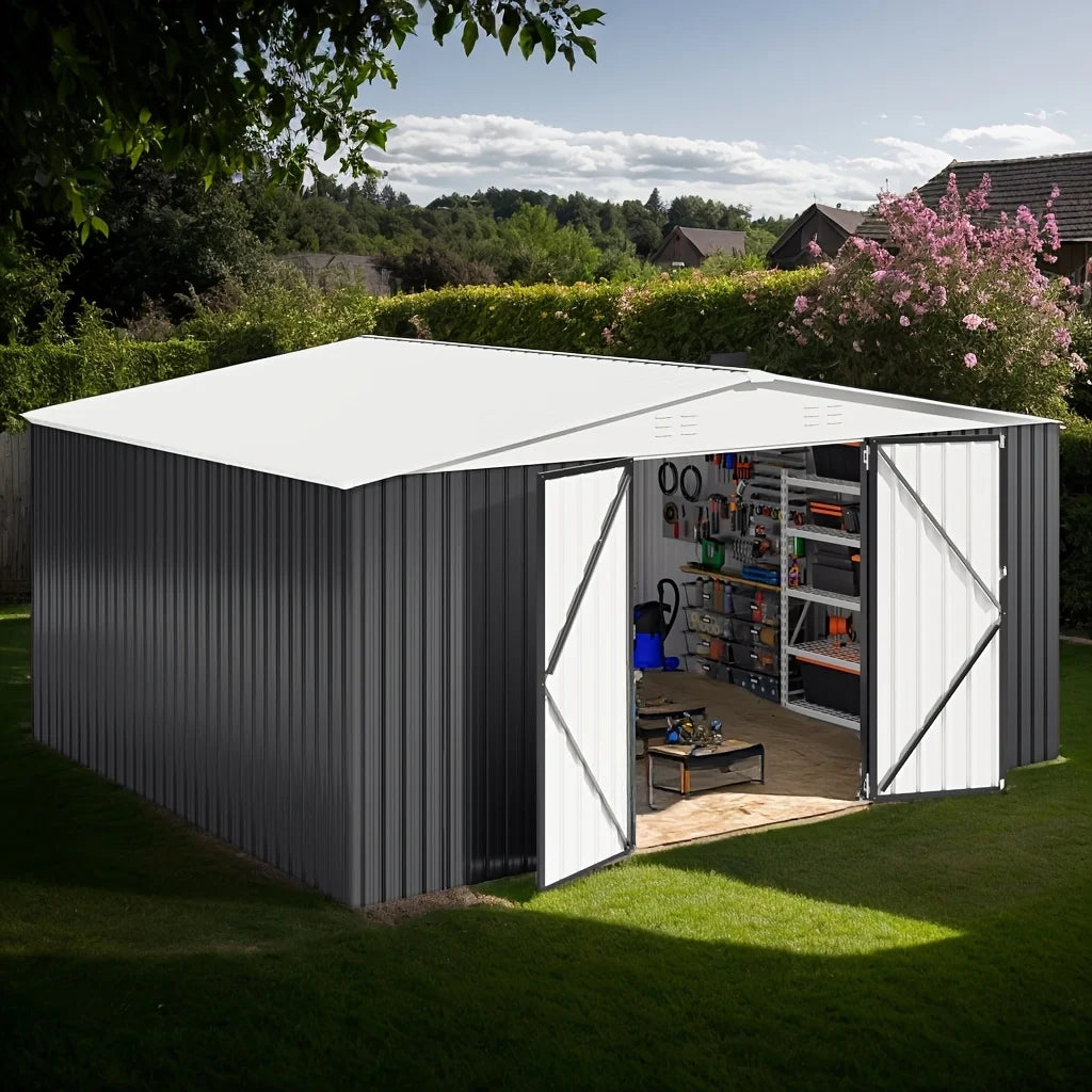 Polar Aurora Galvanized Steel Storage Shed Heavy Duty Lockable Door