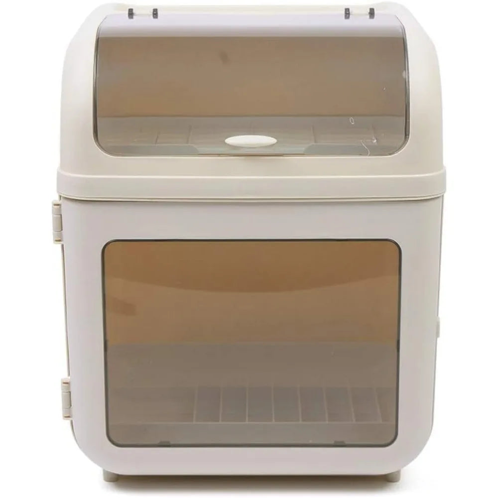 Two Tier Dish Drying Rack With Drip Tray Lid PP Plastic