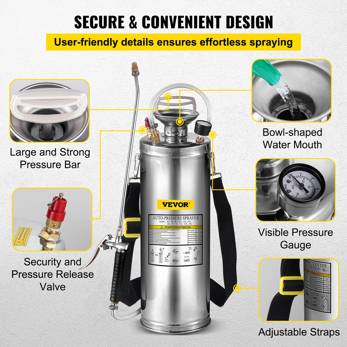 SucceBuy Stainless Steel Hand Sprayer For Garden And Home Cleaning Pump