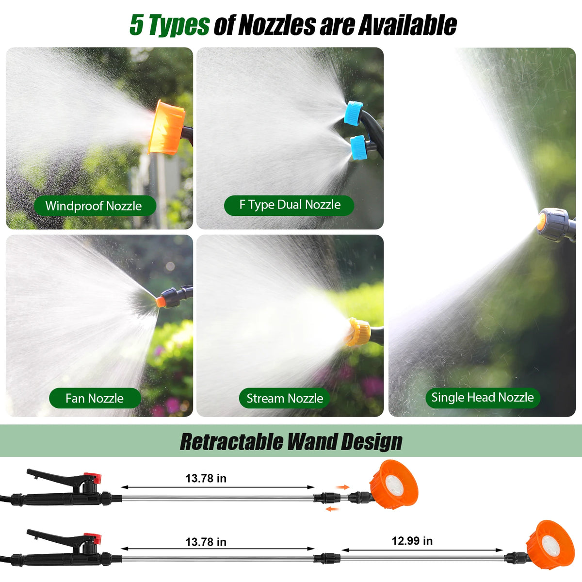 Garden Electric Backpack Sprayer With Telescopic Wand And 100 PSI 5 Nozzles