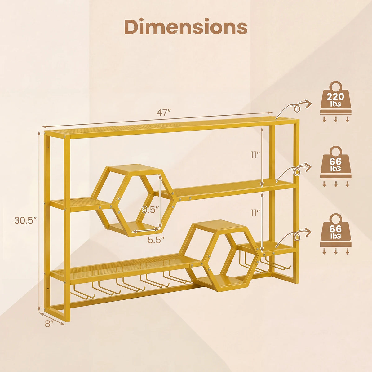 HOMASIS Wall Mounted Wine Rack With Glass Holder Shelves
